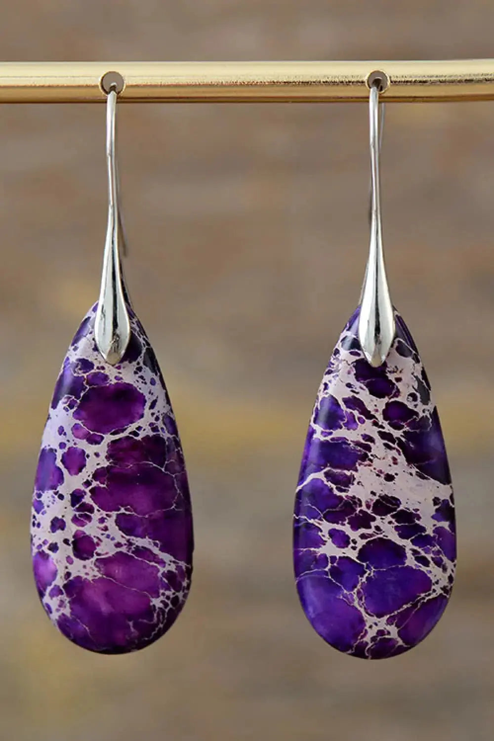Lovcia Handmade Teardrop Shape Natural Stone Dangle Earrings-Earrings-Purple/Silver-One Size-Purple/Silver