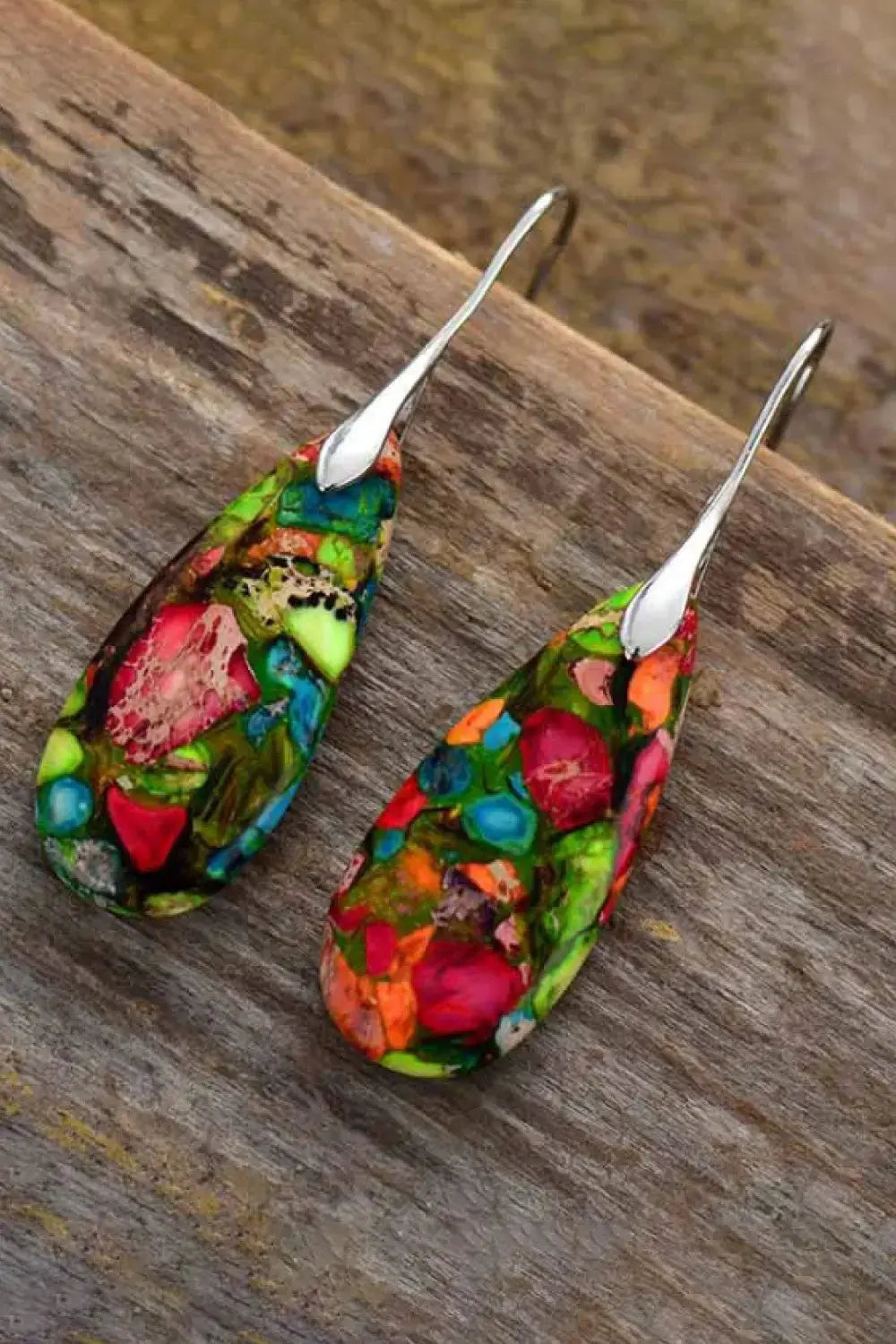 Lovcia Handmade Teardrop Shape Natural Stone Dangle Earrings-Earrings-Red-One Size-Red