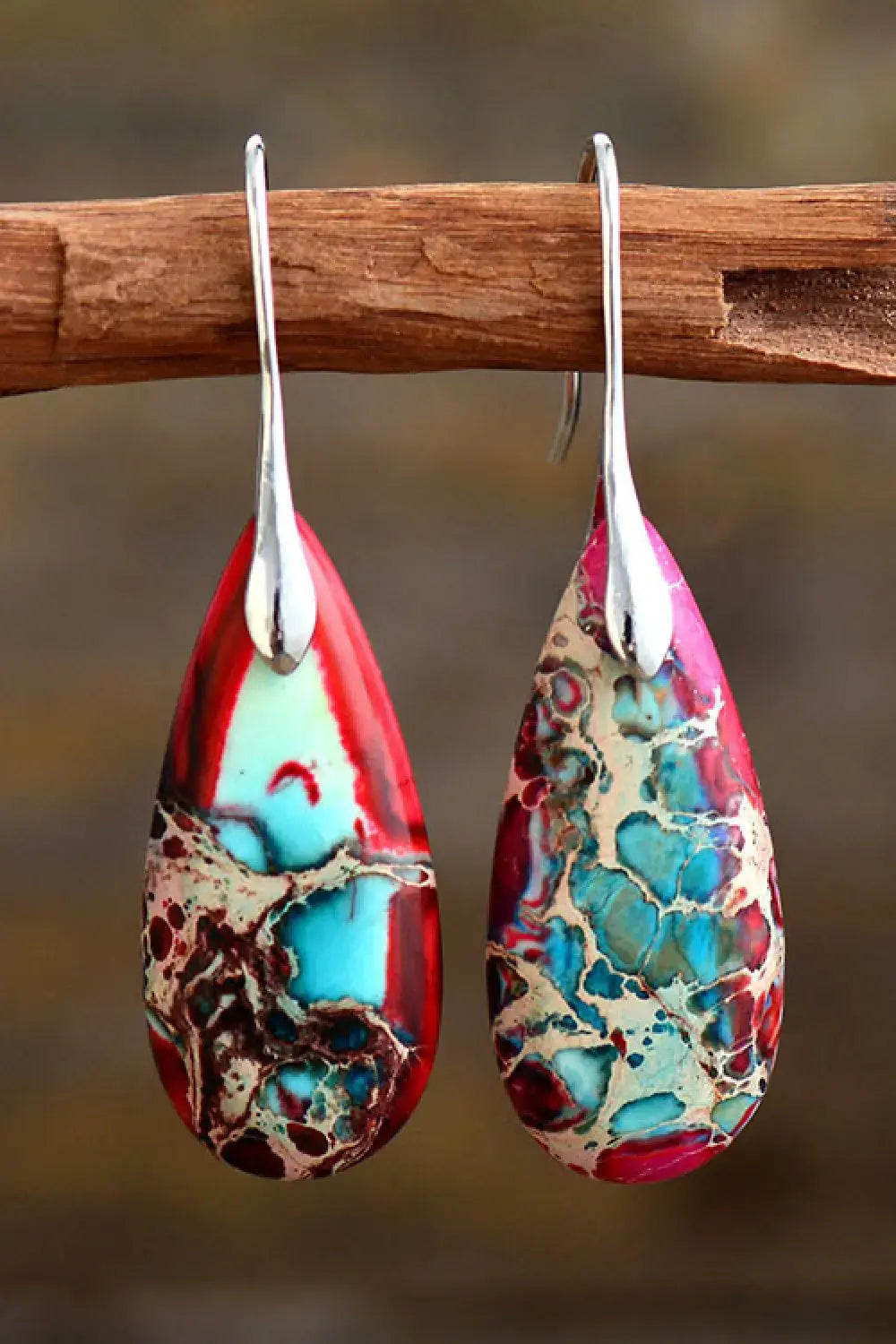 Lovcia Handmade Teardrop Shape Natural Stone Dangle Earrings-Earrings-Red-One Size-Red