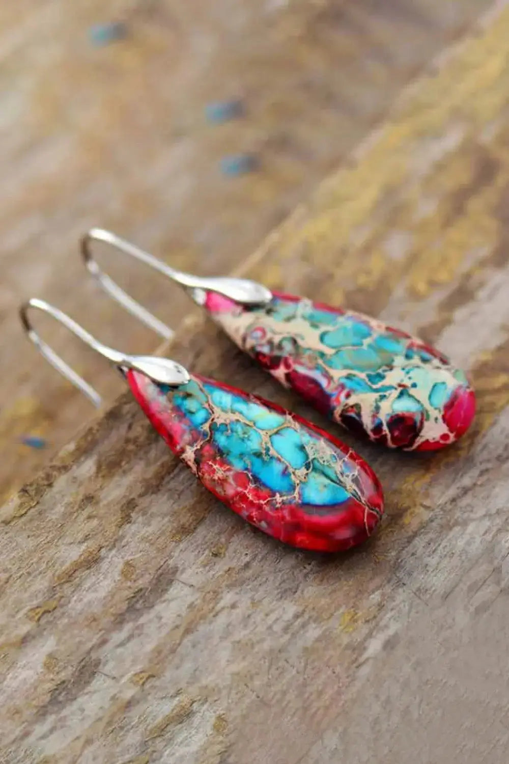 Lovcia Handmade Teardrop Shape Natural Stone Dangle Earrings-Earrings-Red-One Size-Red