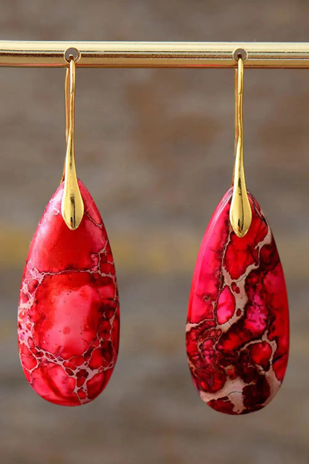 Lovcia Handmade Teardrop Shape Natural Stone Dangle Earrings-Earrings-Red/Gold-One Size-Red/Gold
