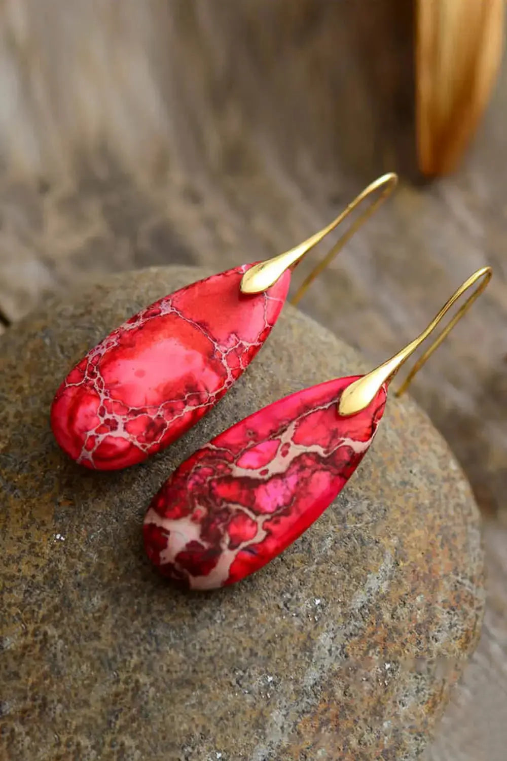 Lovcia Handmade Teardrop Shape Natural Stone Dangle Earrings-Earrings-Red/Silver-One Size-Red/Silver
