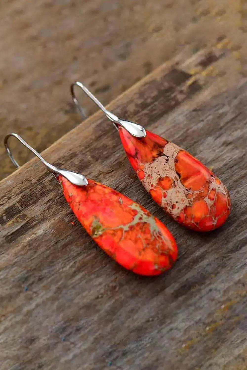 Lovcia Handmade Teardrop Shape Natural Stone Dangle Earrings-Earrings-Red/Silver-One Size-Red/Silver