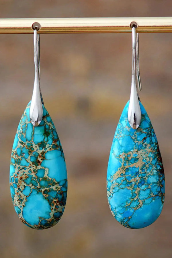 Lovcia Handmade Teardrop Shape Natural Stone Dangle Earrings-Earrings-Silver/Blue-One Size-Silver/Blue