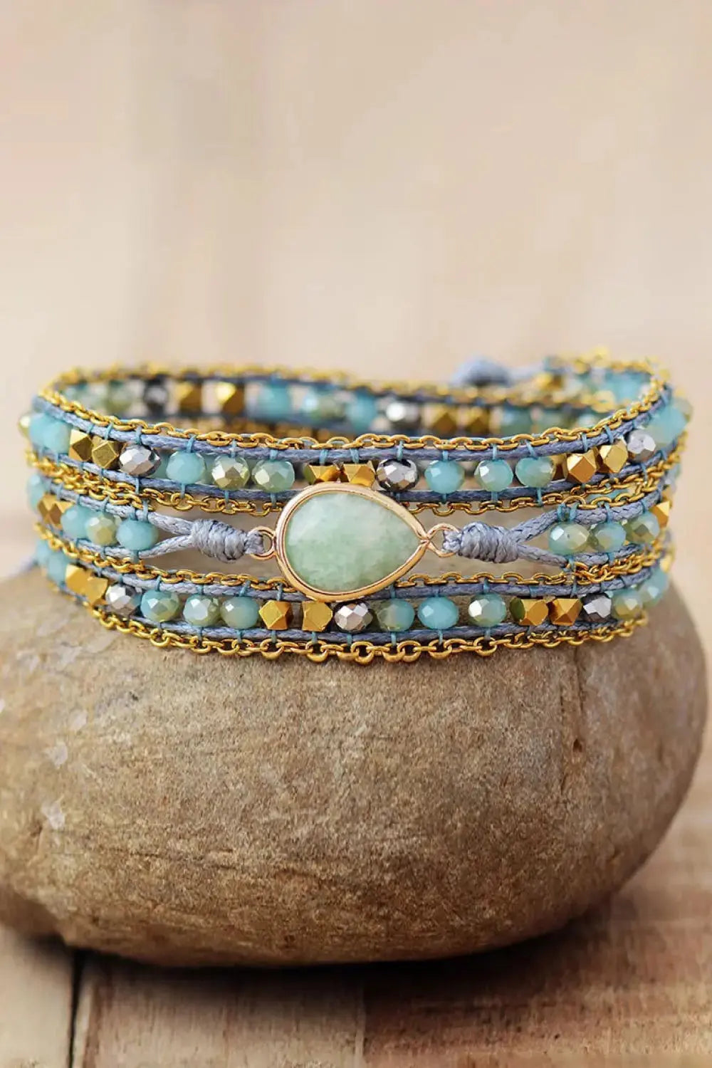 Lovcia Handmade Teardrop Shape Triple Layer Beaded Bracelet-Bracelets-Mint Blue-One Size-Mint Blue