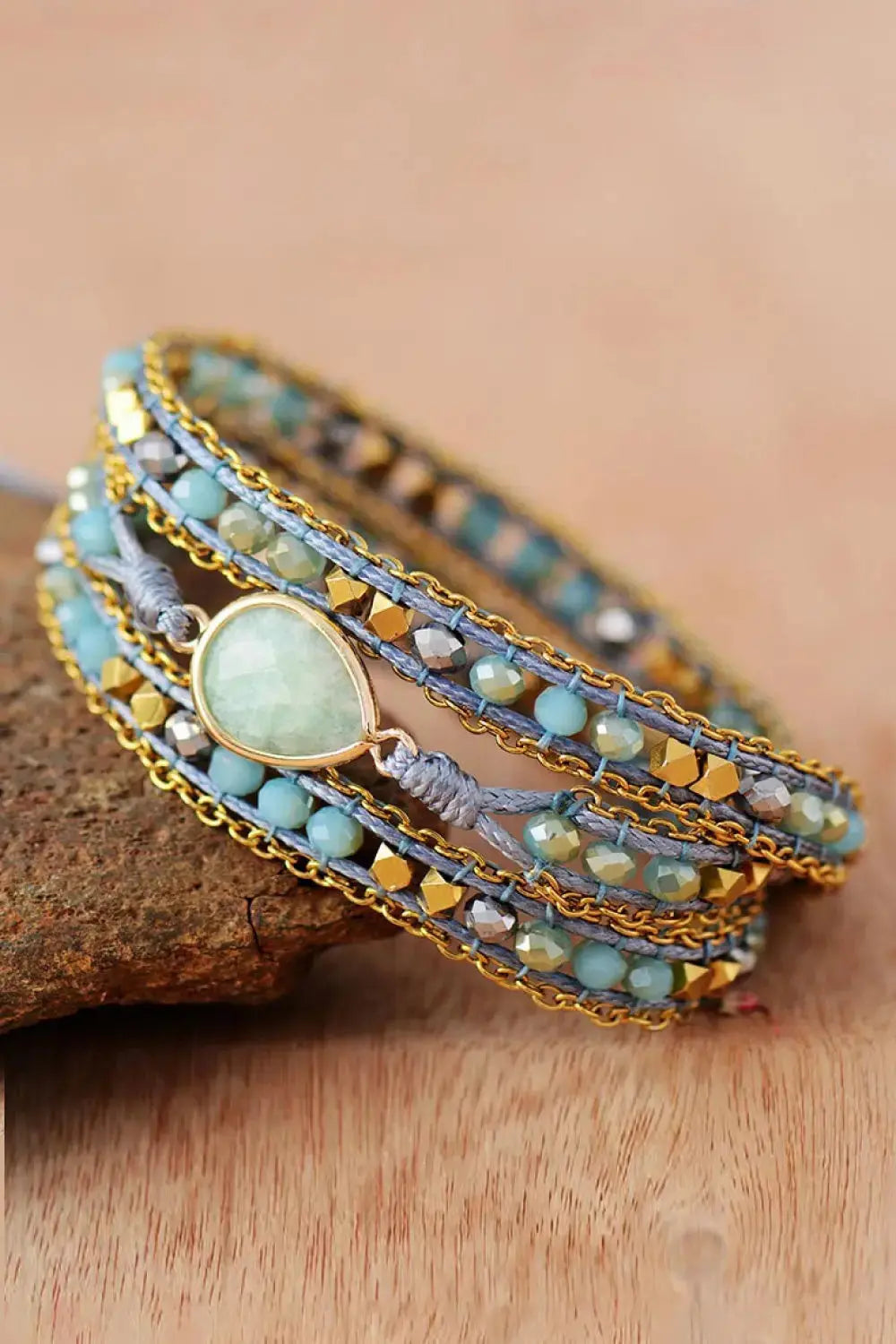 Lovcia Handmade Teardrop Shape Triple Layer Beaded Bracelet-Bracelets-Mint Blue-One Size-Mint Blue