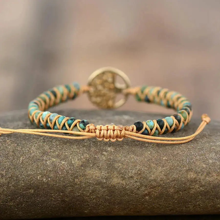 Lovcia Handmade Tree of Life Charm Bracelet for Women with African Jasper Stone in Braided Pattern-Bracelets-Turquoise-Turquoise