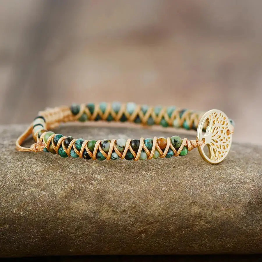 Lovcia Handmade Tree of Life Charm Bracelet for Women with African Jasper Stone in Braided Pattern-Bracelets-Turquoise-Turquoise