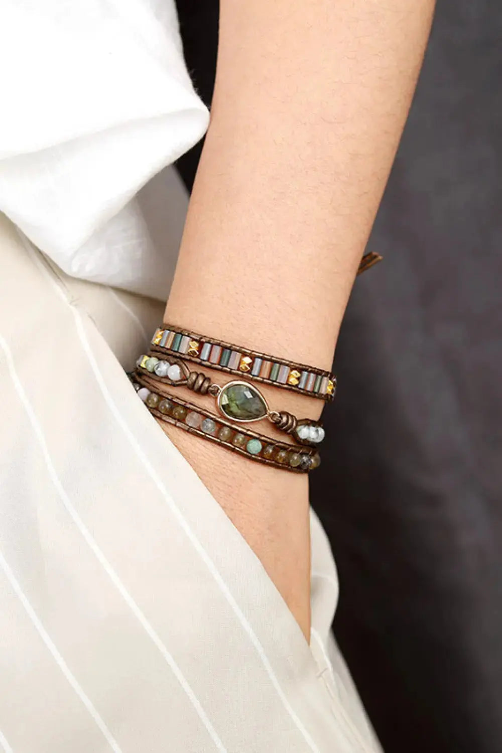 Lovcia Handmade Triple Layer Beaded Bracelet-Bracelets-Coffee Brown-One Size-Coffee Brown