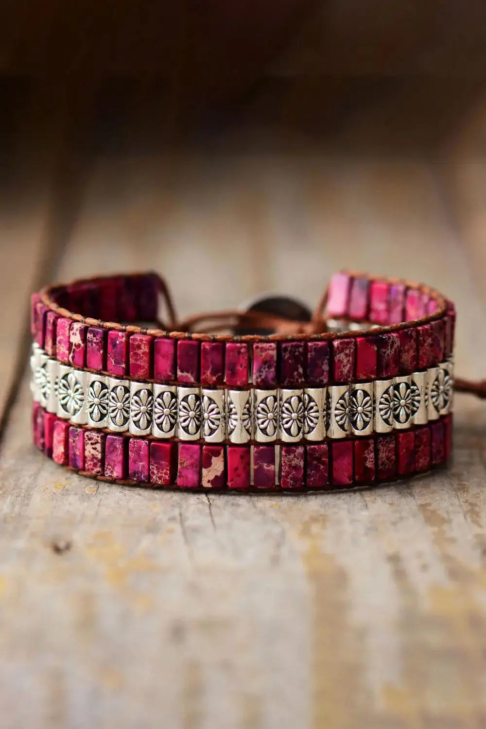 Lovcia Handmade Triple Layer Natural Stone Bracelet-Bracelets-Cerise-One Size-Cerise