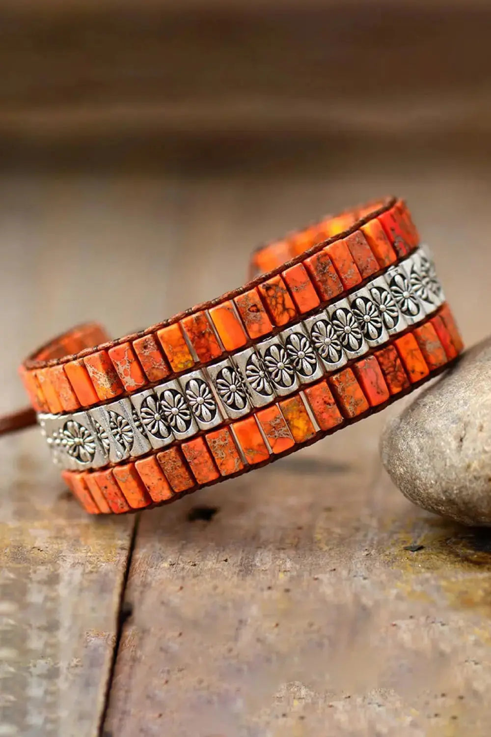Lovcia Handmade Triple Layer Natural Stone Bracelet-Bracelets-Orange-One Size-Orange