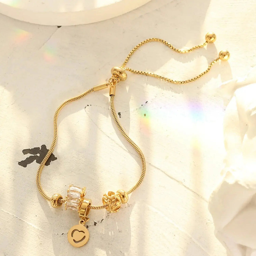 Lovcia Heart Charm Titanium Steel Bracelet-Bracelets-Gold-One Size-Gold