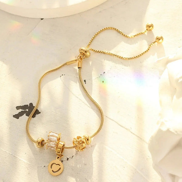 Lovcia Heart Charm Titanium Steel Bracelet-Bracelets-Gold-One Size-Gold