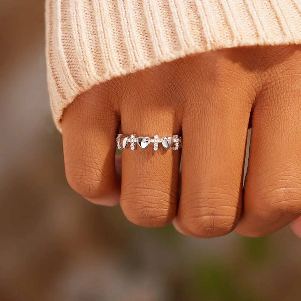 Lovcia Heart Cross 925 Sterling Silver Ring-Rings-Silver-5-Silver