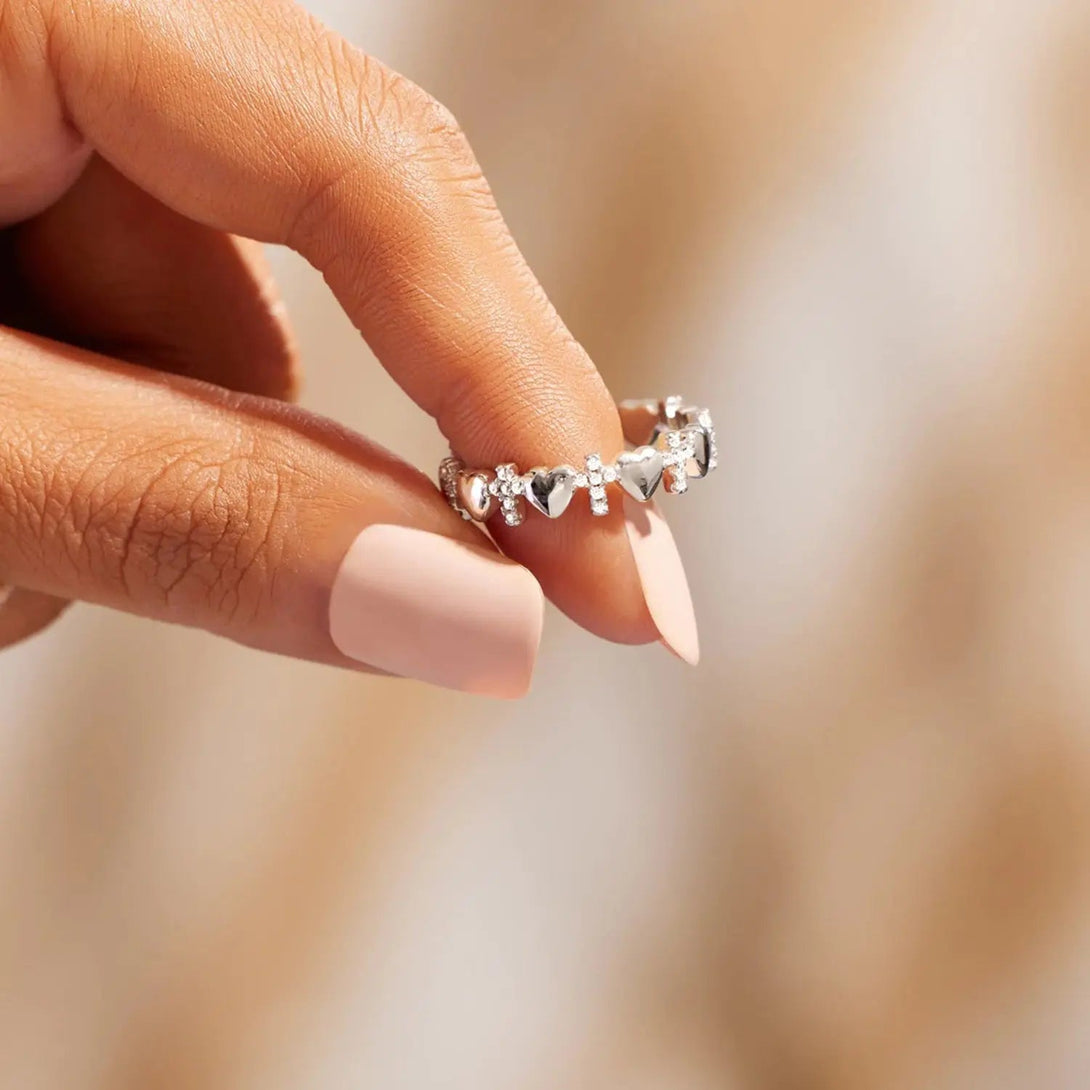 Lovcia Heart Cross 925 Sterling Silver Ring-Rings-Silver-5-Silver