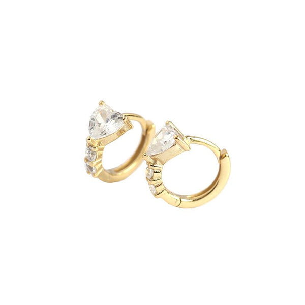 Lovcia Heart Geometry CZ Hoop Earrings Gold Plated 5.2mm-Earrings-Yellow Gold-Yellow Gold