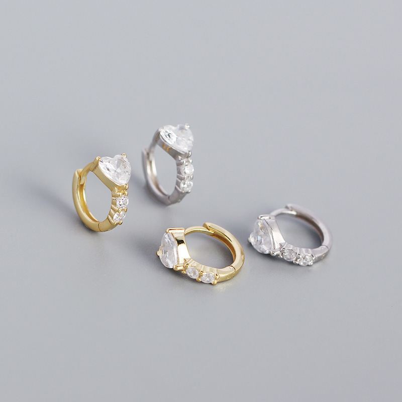 Lovcia Heart Geometry CZ Hoop Earrings Gold Plated 5.2mm-Earrings-Yellow Gold-Yellow Gold