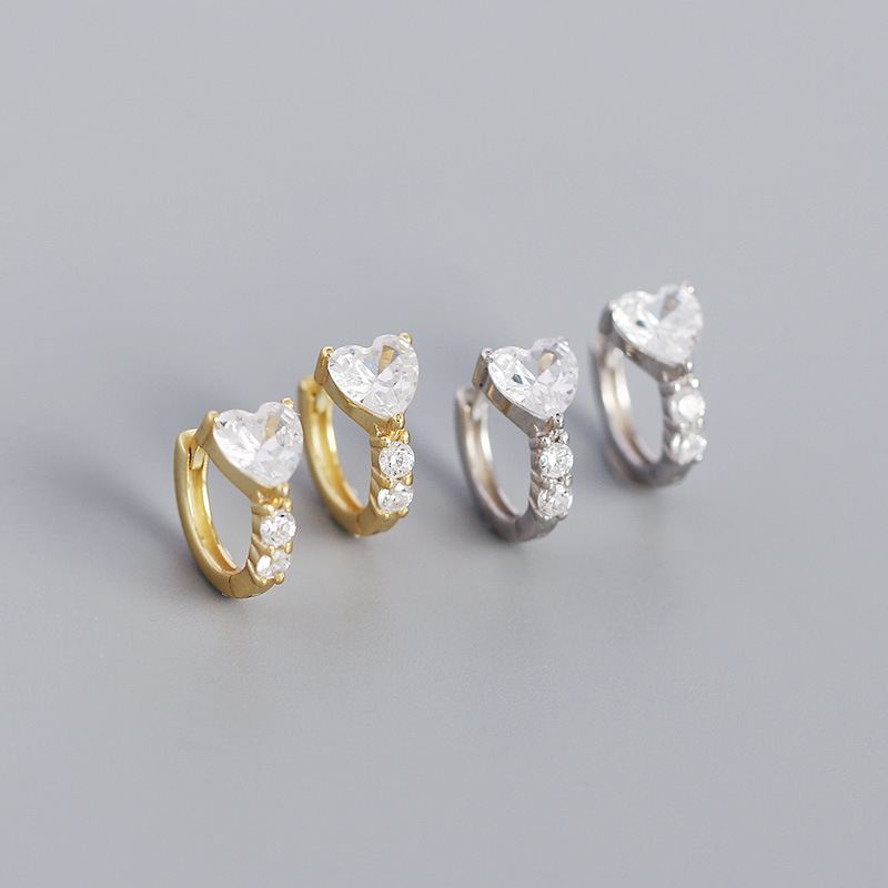Lovcia Heart Geometry CZ Hoop Earrings Gold Plated 5.2mm-Earrings-Yellow Gold-Yellow Gold