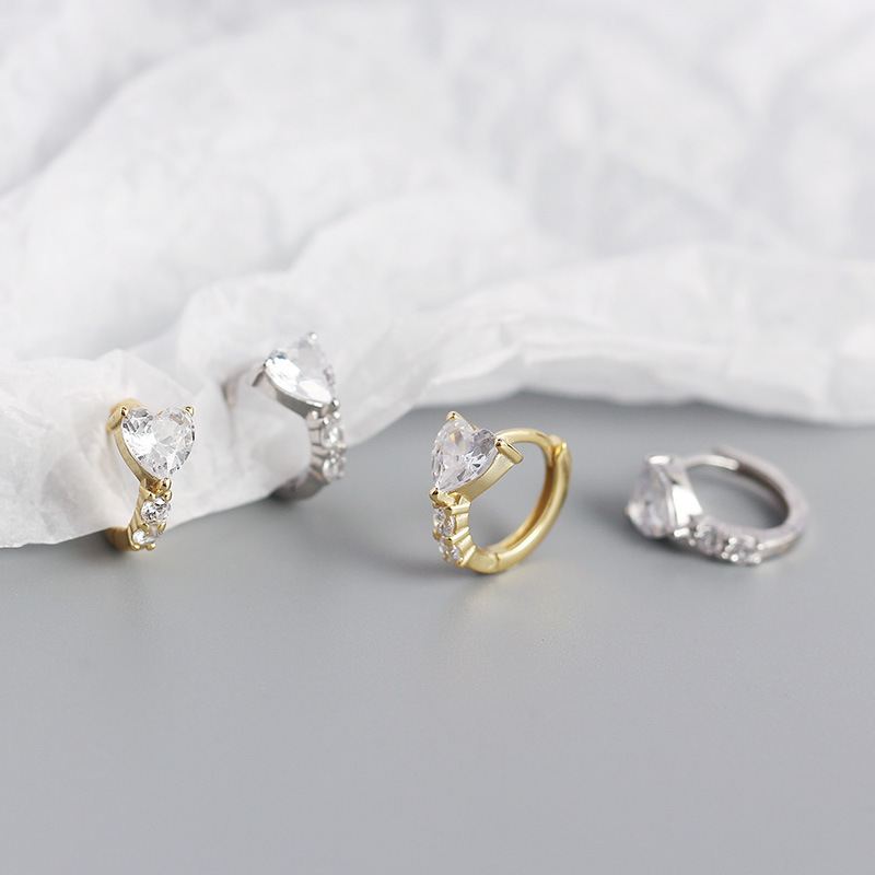 Lovcia Heart Geometry CZ Hoop Earrings Gold Plated 5.2mm-Earrings-Yellow Gold-Yellow Gold