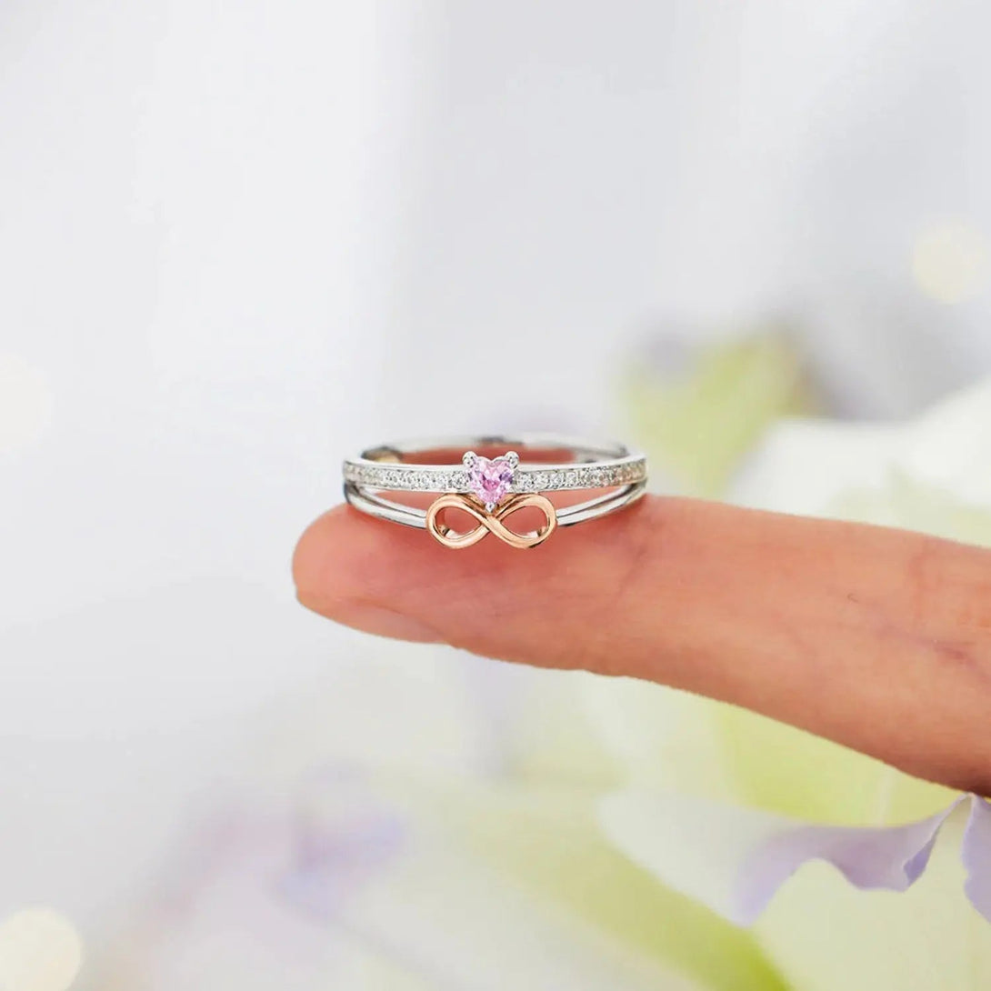 Lovcia Heart Number 8 Zircon Double-Layered Ring-Rings-Silver-6-Silver