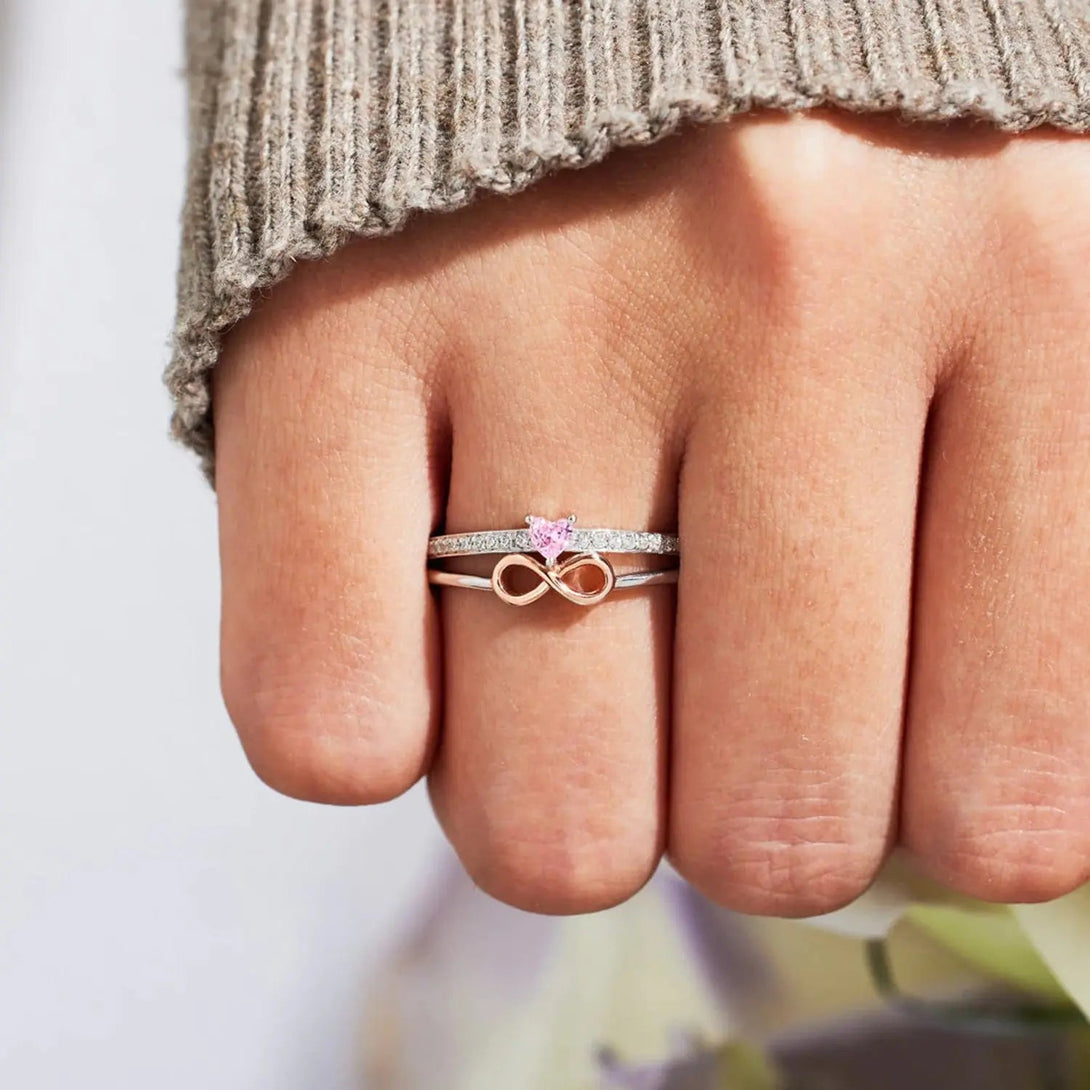 Lovcia Heart Number 8 Zircon Double-Layered Ring-Rings-Silver-6-Silver