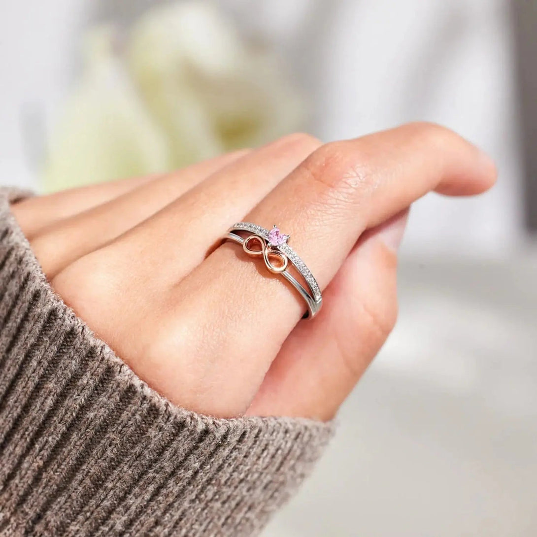 Lovcia Heart Number 8 Zircon Double-Layered Ring-Rings-Silver-6-Silver