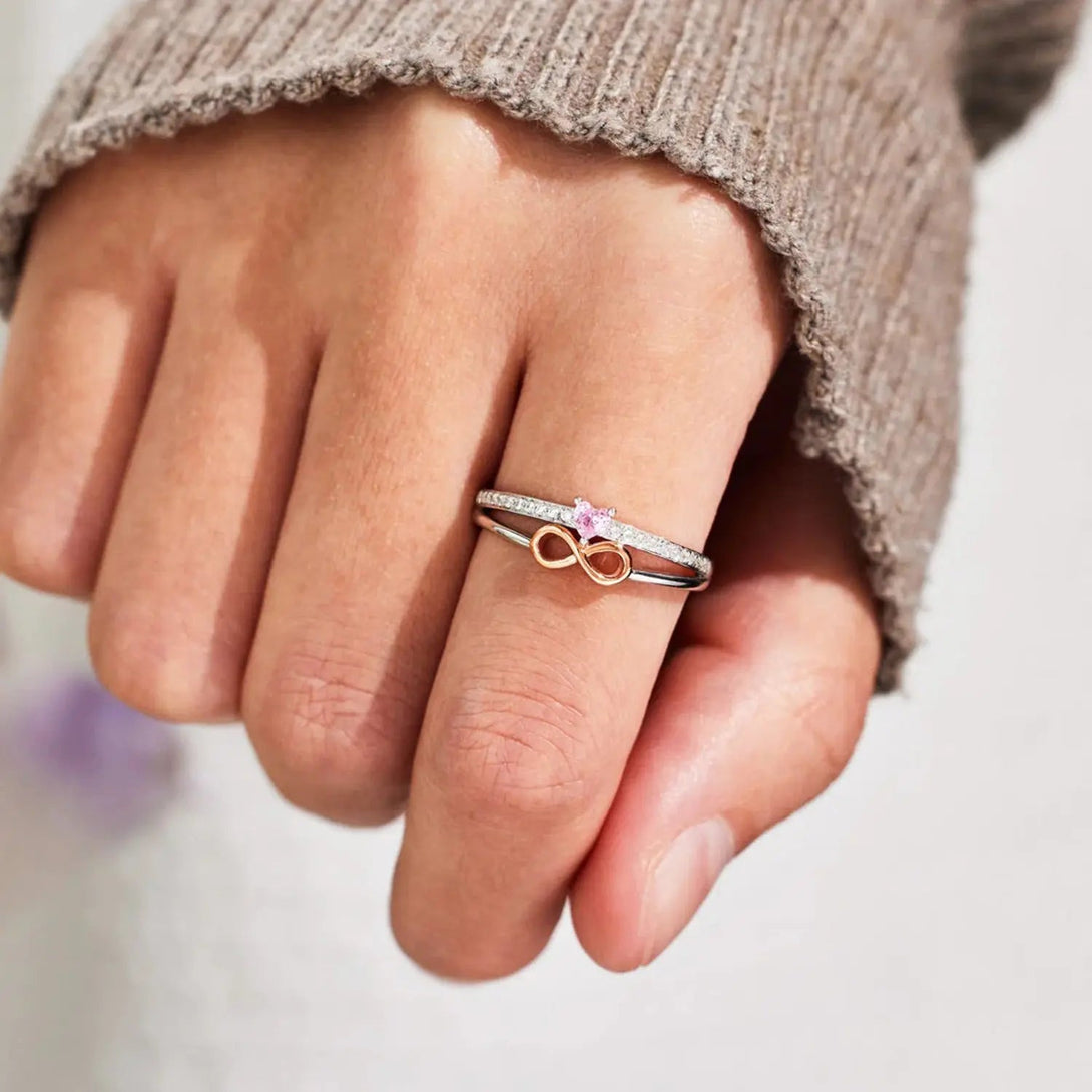 Lovcia Heart Number 8 Zircon Double-Layered Ring-Rings-Silver-6-Silver