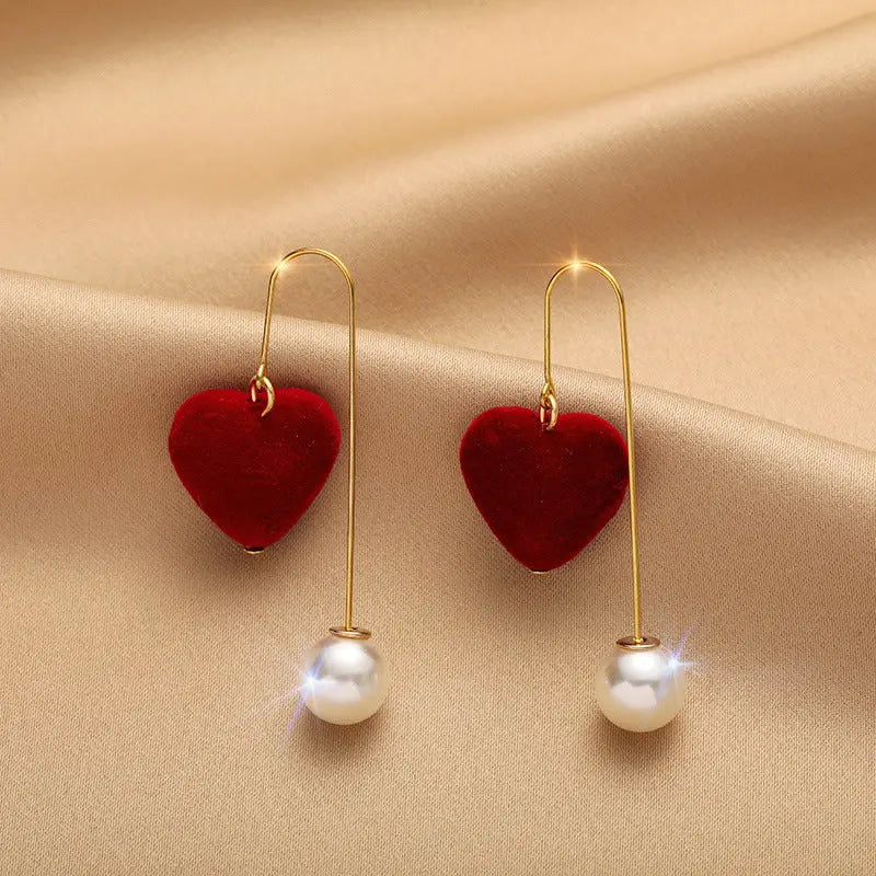 Lovcia Heart Pearl Gemstones Fashion Earrings for Women with Sterling Silver Needle-Earrings-14color-14color