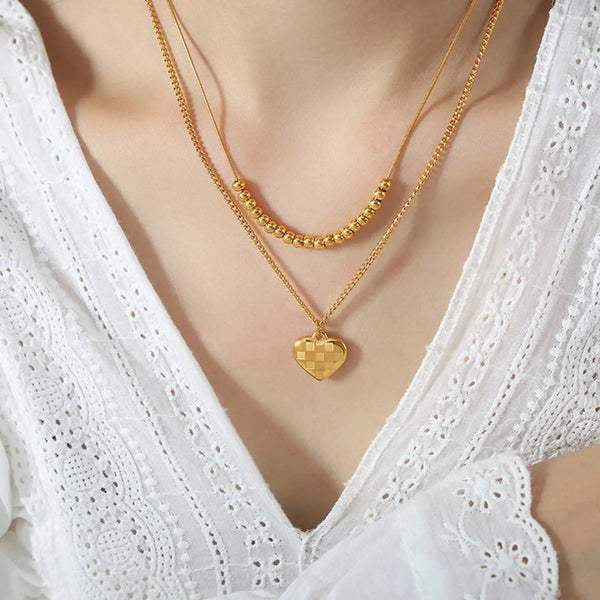 Lovcia Heart Pendant Double-Lrayed Necklace-Necklaces-Gold-One Size-Gold