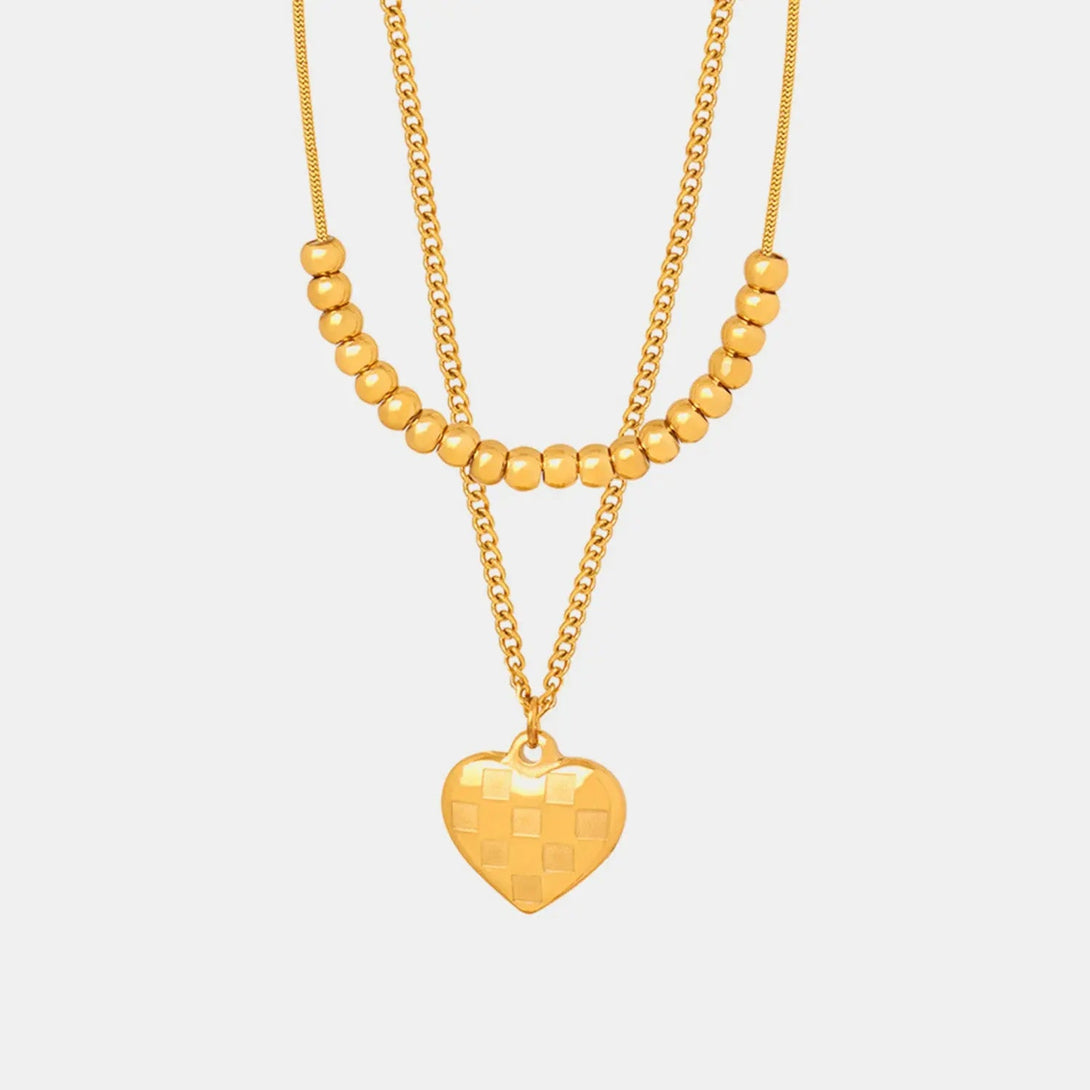 Lovcia Heart Pendant Double-Lrayed Necklace-Necklaces-Gold-One Size-Gold