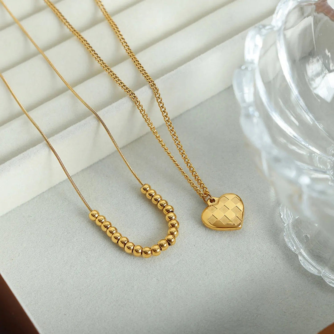Lovcia Heart Pendant Double-Lrayed Necklace-Necklaces-Gold-One Size-Gold