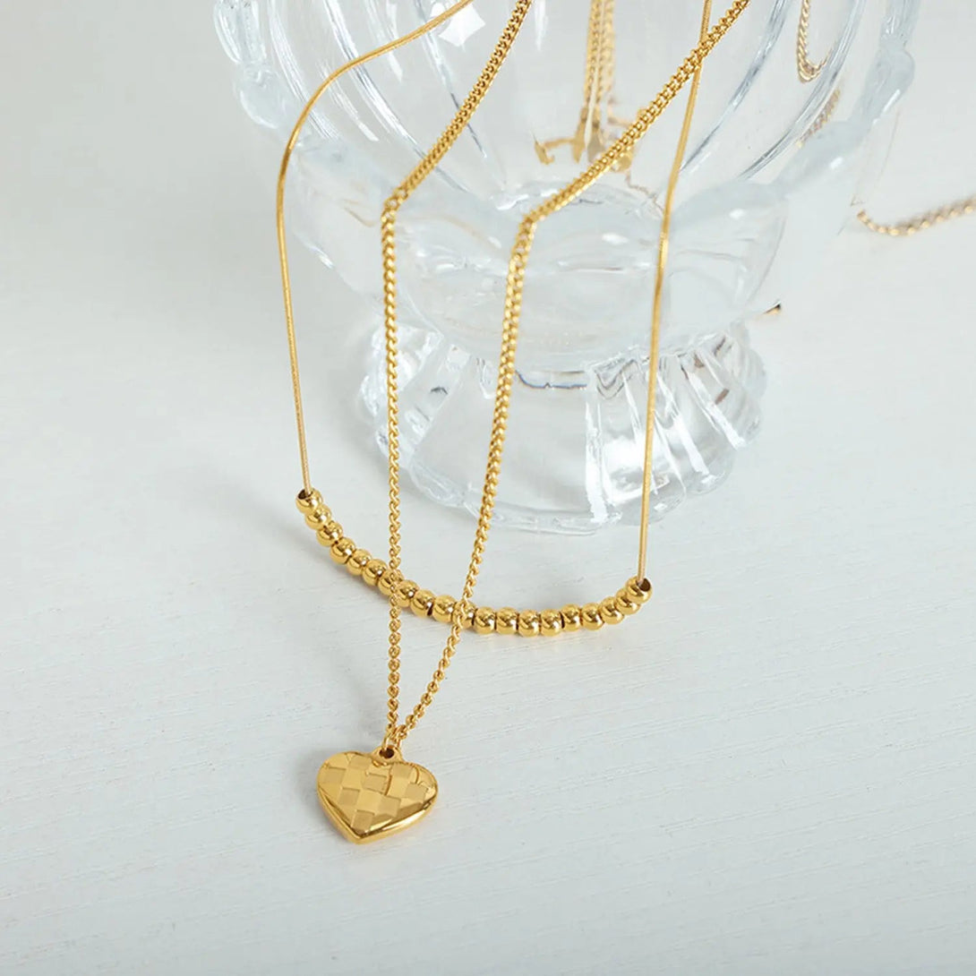 Lovcia Heart Pendant Double-Lrayed Necklace-Necklaces-Gold-One Size-Gold