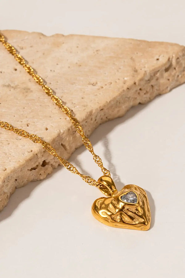 Lovcia Heart Pendant Stainless Steel Necklace-Necklaces-White-One Size-White