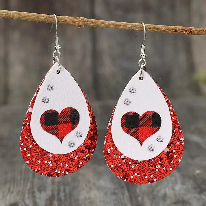 Lovcia Heart Sequin Leather Teardrop Earrings-Earrings-Red-One Size-Red