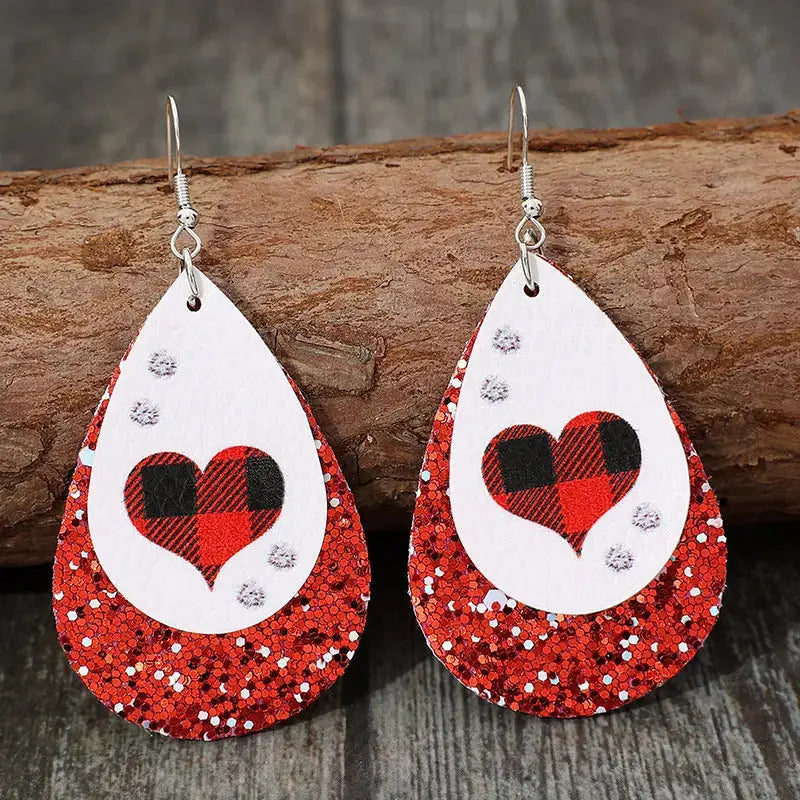 Lovcia Heart Sequin Leather Teardrop Earrings-Earrings-Red-One Size-Red