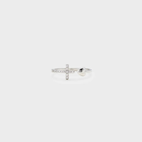 Lovcia Heart Shape Cross Inlaid Zircon Open Ring-Rings-Silver-One Size-Silver