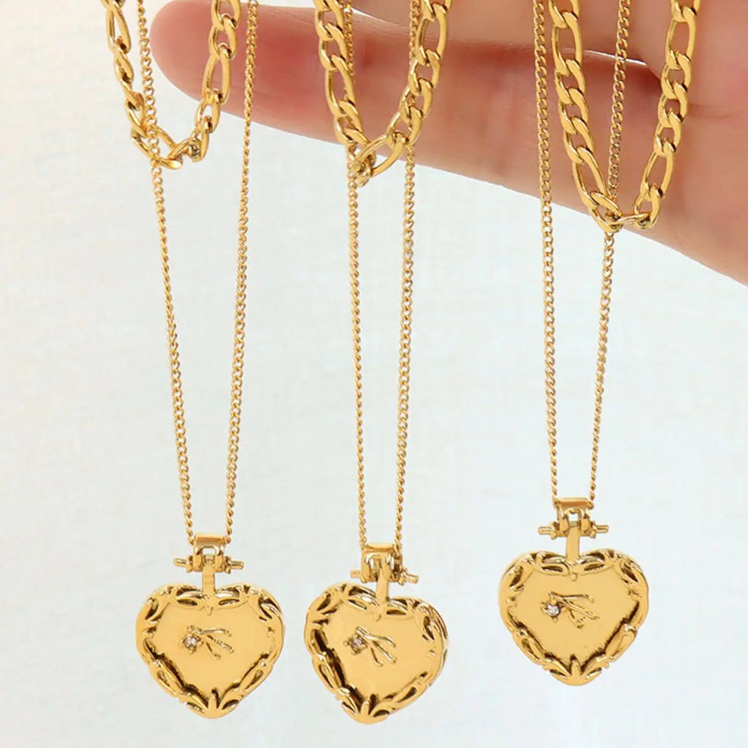 Lovcia Heart Shape Double-Layered Stainless Steel Necklace-Necklaces-Gold-One Size-Gold