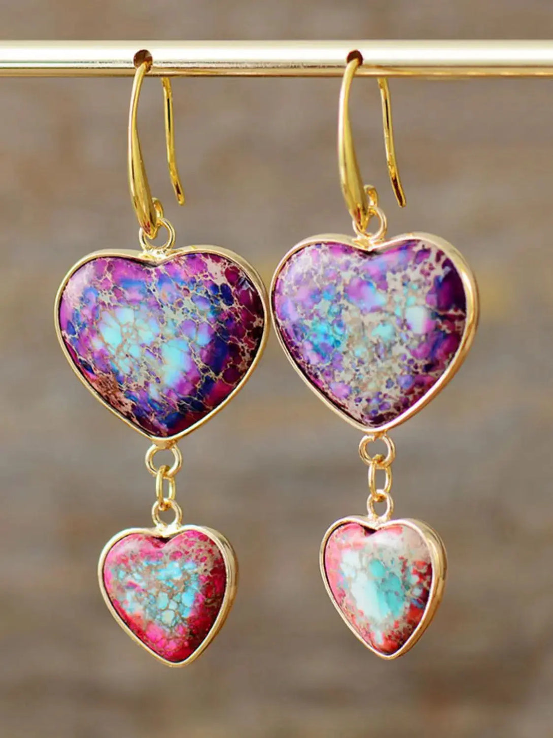 Lovcia Heart Shape Imperial Jasper Dangle Earrings-Earrings-Electric Purple-One Size-Electric Purple