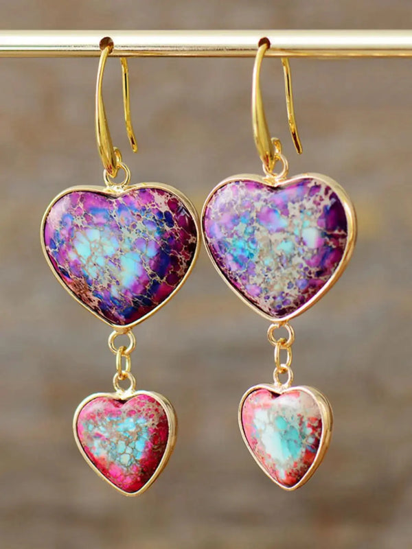 Lovcia Heart Shape Imperial Jasper Dangle Earrings-Earrings-Electric Purple-One Size-Electric Purple