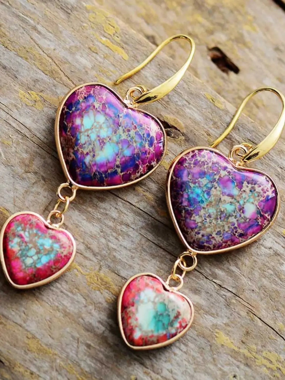 Lovcia Heart Shape Imperial Jasper Dangle Earrings-Earrings-Electric Purple-One Size-Electric Purple