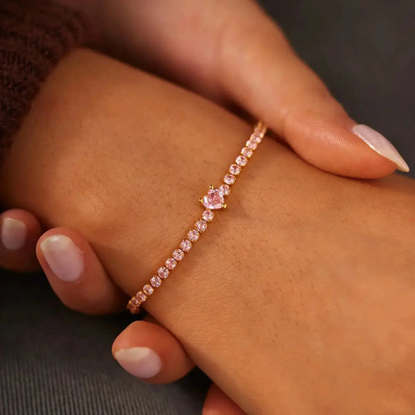 Lovcia Heart Shape Inlaid Zircon 18K Gold-Plated Bracelet-Bracelets-Gold-One Size-Gold