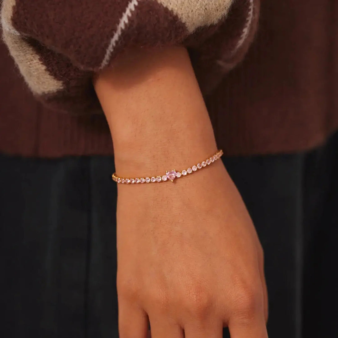 Lovcia Heart Shape Inlaid Zircon 18K Gold-Plated Bracelet-Bracelets-Gold-One Size-Gold