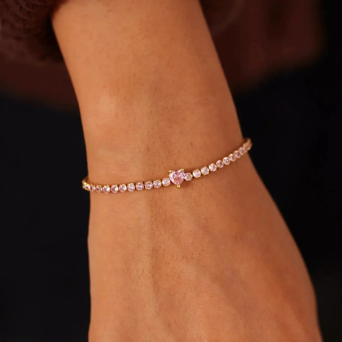 Lovcia Heart Shape Inlaid Zircon 18K Gold-Plated Bracelet-Bracelets-Gold-One Size-Gold