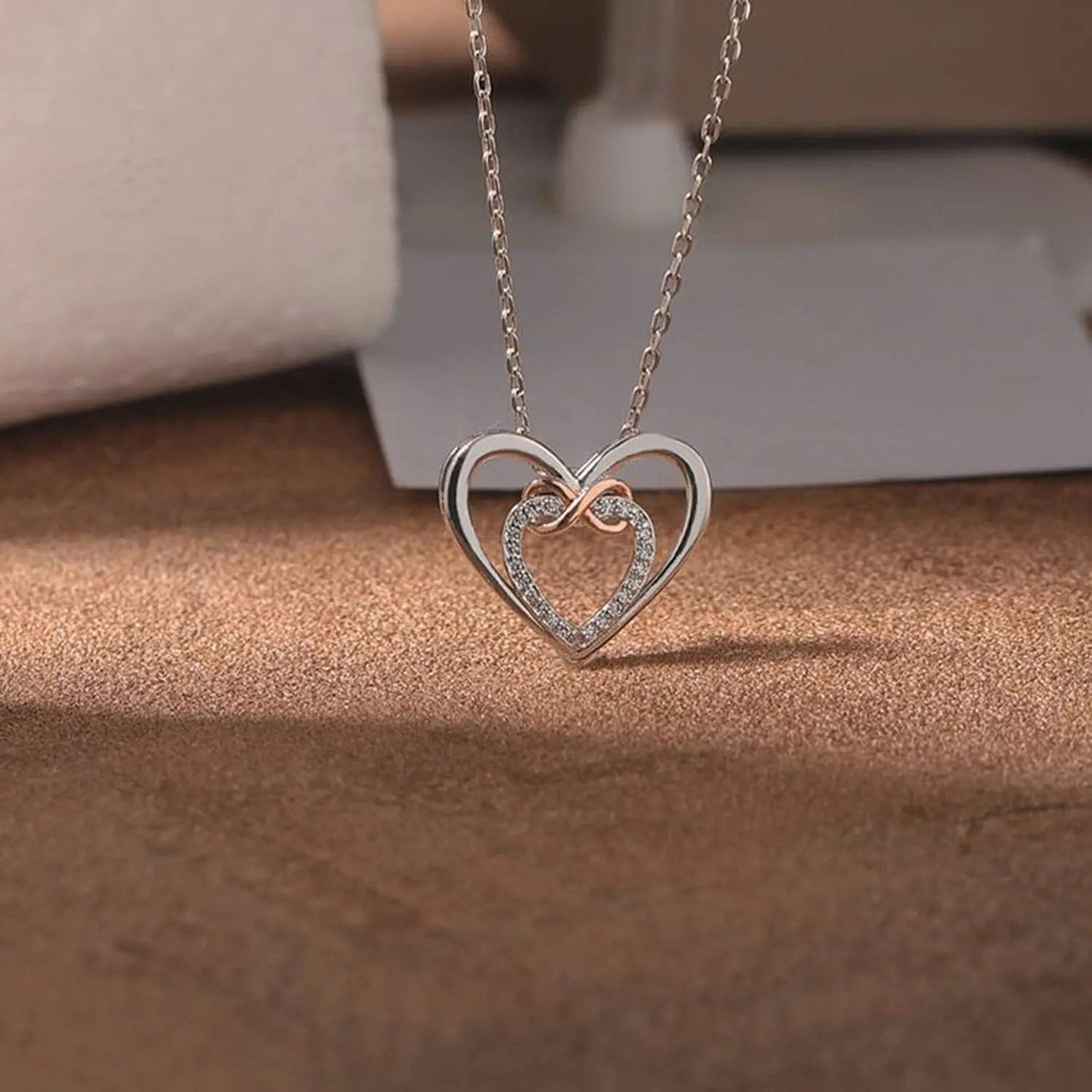 Lovcia Heart Shape Inlaid Zircon 925 Sterling Silver Necklace-Necklaces-Silver-One Size-Silver