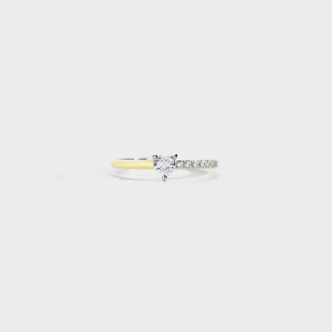 Lovcia Heart Shape Inlaid Zircon Enamel Ring-Rings-Butter Yellow-5-Butter Yellow