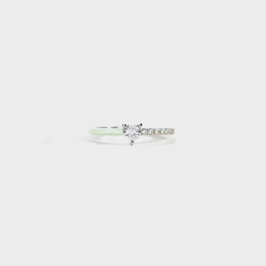 Lovcia Heart Shape Inlaid Zircon Enamel Ring-Rings-Light Green-5-Light Green