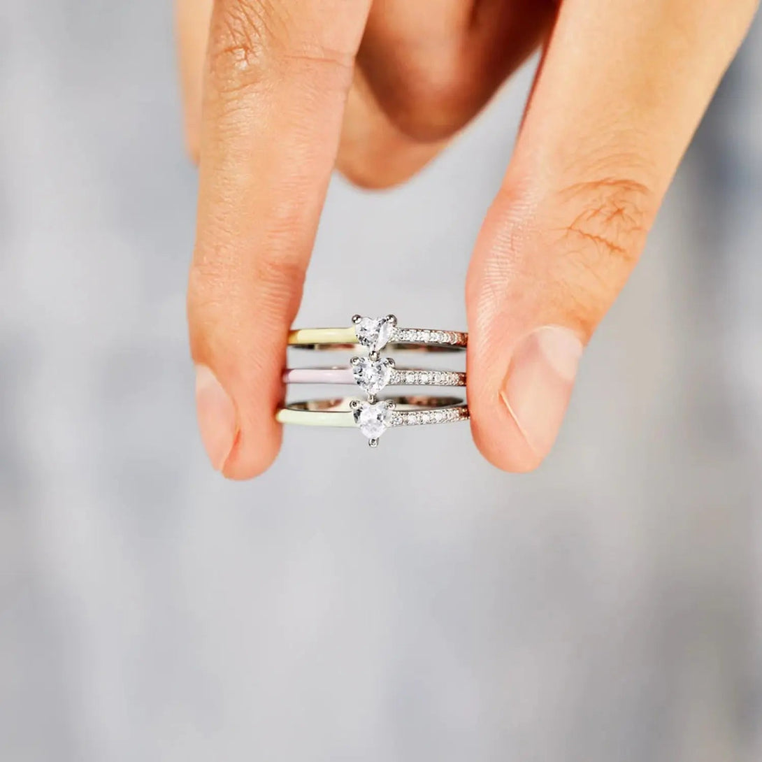 Lovcia Heart Shape Inlaid Zircon Enamel Ring-Rings-Misty Blue-5-Misty Blue