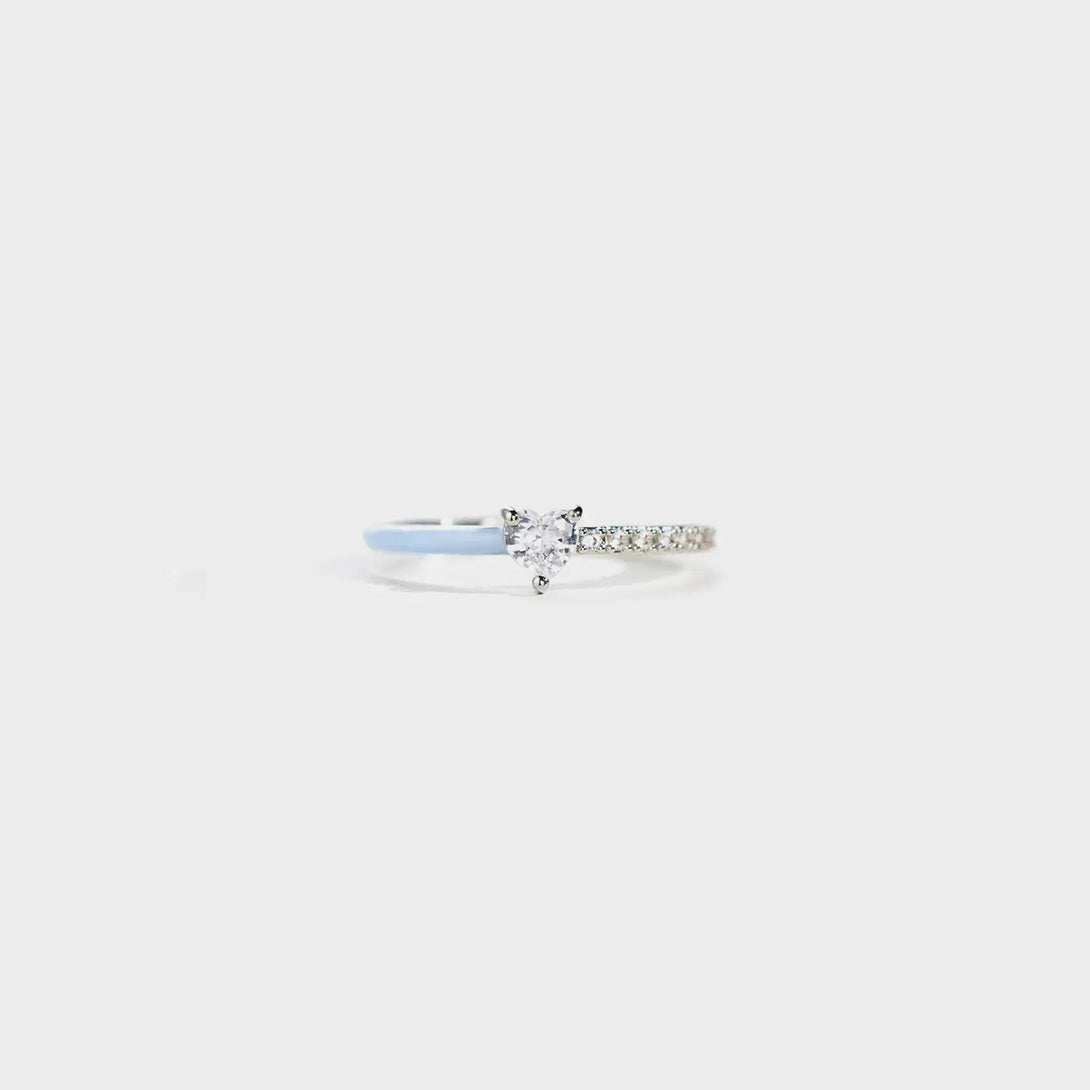 Lovcia Heart Shape Inlaid Zircon Enamel Ring-Rings-Misty Blue-5-Misty Blue