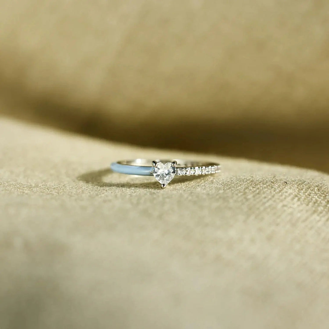 Lovcia Heart Shape Inlaid Zircon Enamel Ring-Rings-Misty Blue-5-Misty Blue