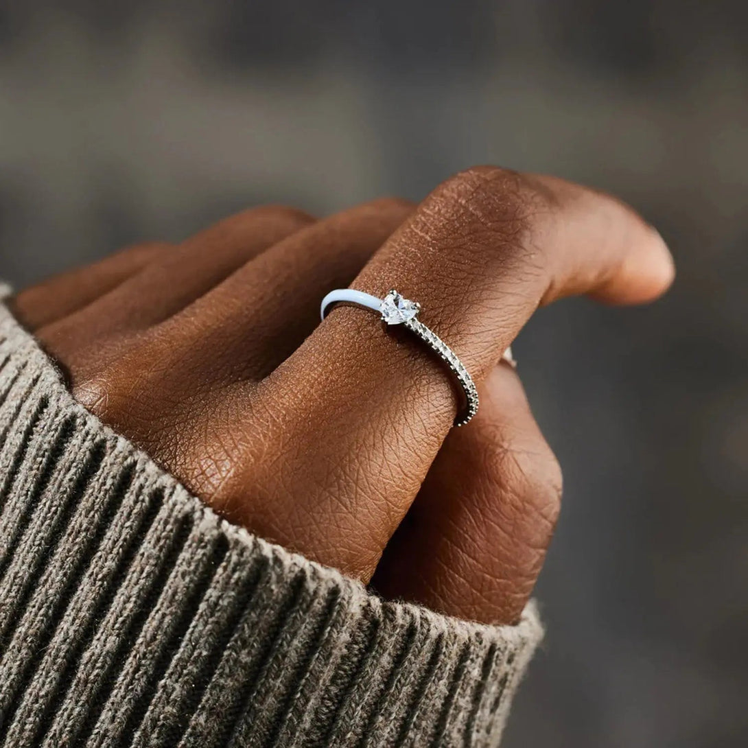 Lovcia Heart Shape Inlaid Zircon Enamel Ring-Rings-Misty Blue-5-Misty Blue